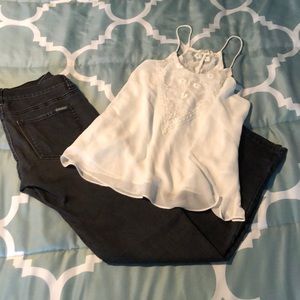 NWOT - Vestique white lace and crepe top